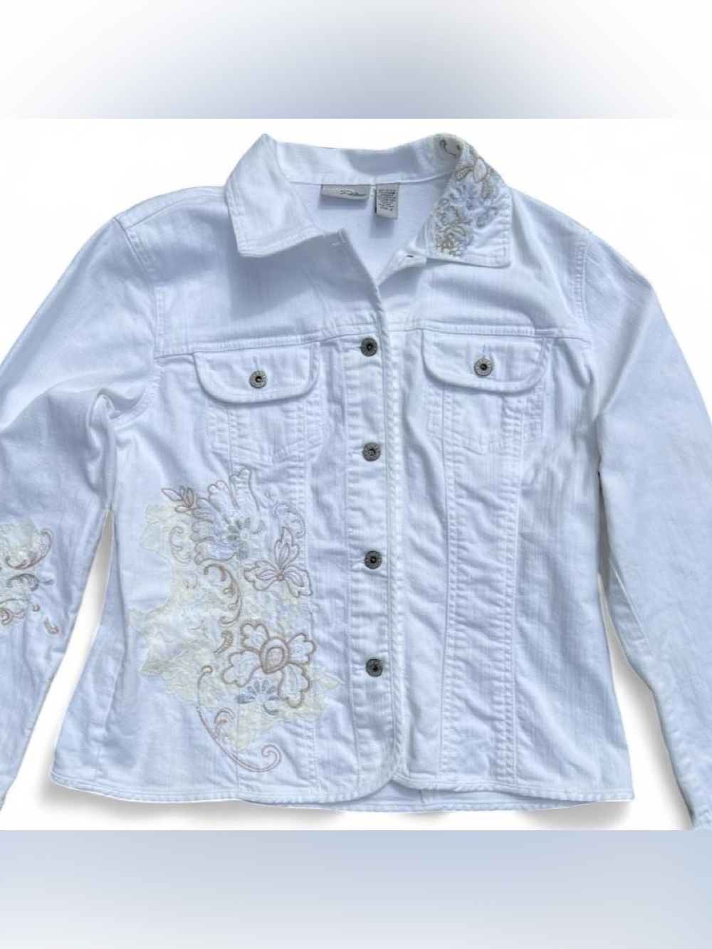 Chico's Platinum White Denim Jacket